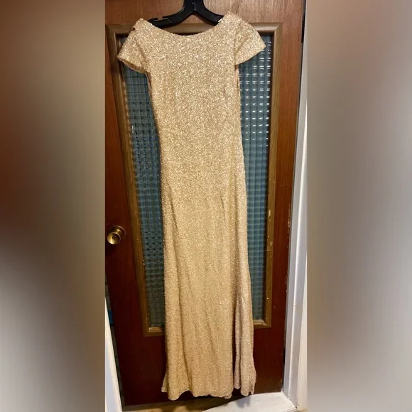 Sorella Vita Shimmering Sequin Rose Gold Cowl Back Dress - Picture 2 of 6